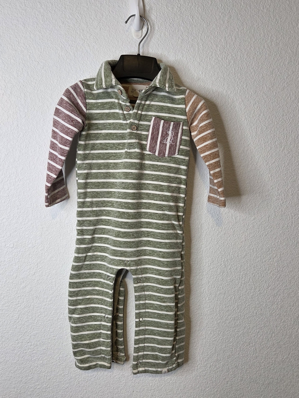 Me & Henry Striped Green and Brown Kids One-Piece Romper Size 12/18m
